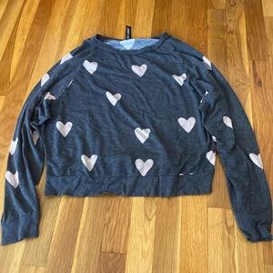 Honeydew Girls Gray Sweater With Pink Hearts Size M